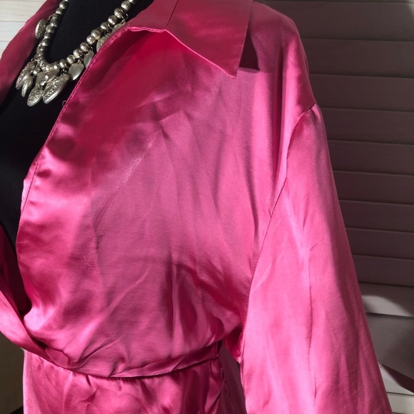 Zara Satin Mini Dress Bishop Sleeve Tulip Hem Hot Pink Large - Picture 10 of 13